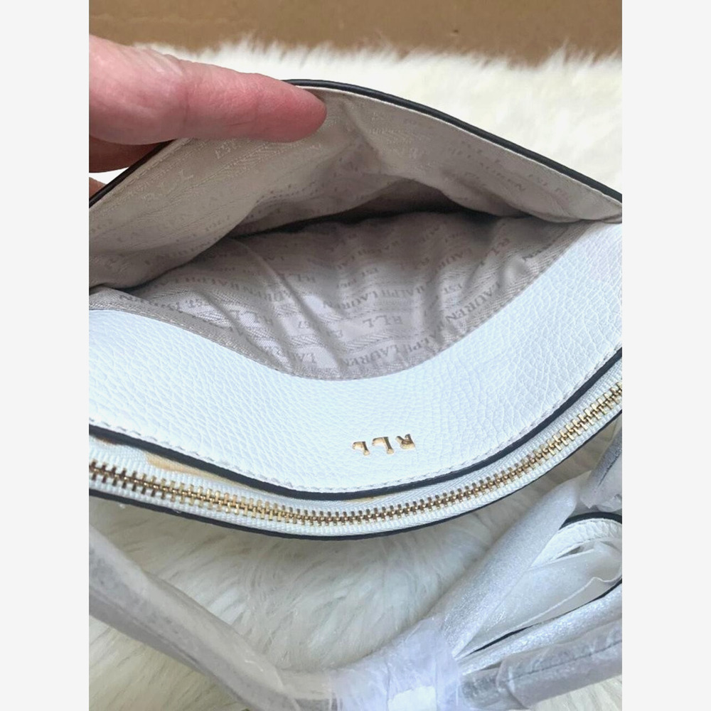 LAUREN RALPH LAUREN Pebbled White Vegan Leather Slim File Crossbody Bag NWT - Picture 3 of 8